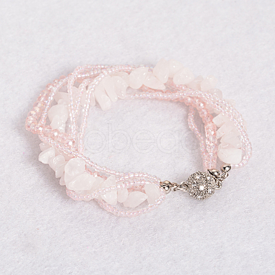 Rose Quartz Multi-strand Bracelets BJEW-L488-03-1