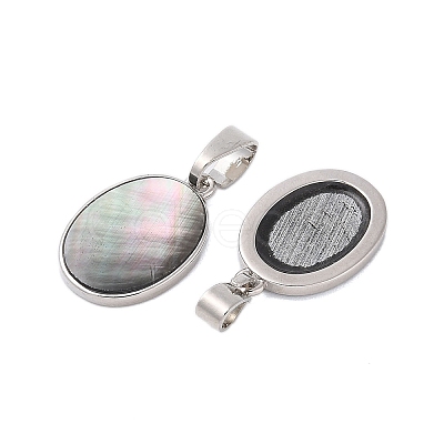 Rack Plating Natural Black Lip Shell Pendants KK-E059-18P-01-1