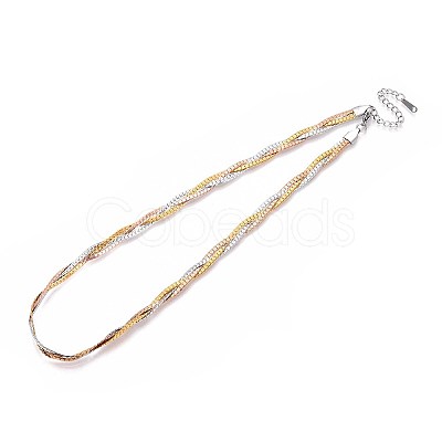 5.5MM 3-Color 304 Stainless Steel Braided Cuban Link Chain Necklaces NJEW-N058-03GPRG-1