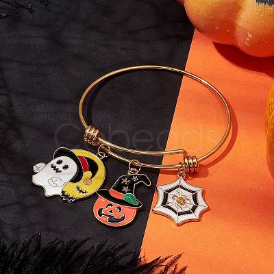 Halloween Theme Adjustable Stainless Steel Bangles BJEW-JB10786-1