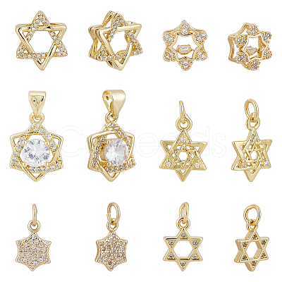 12Pcs 6 Styles Brass Micro Pave Cubic Zirconia Pendants KK-HY0004-49-1