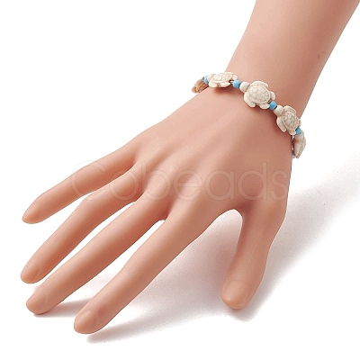 Adjustable Synthetic Turquoise Sea Turtle Beads Braided Bead Bracelets for Women BJEW-JB13584-1