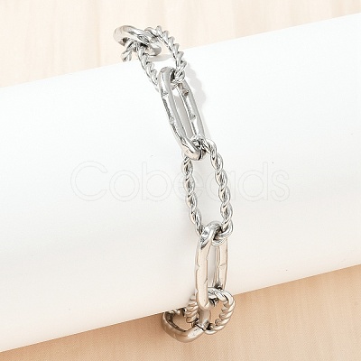 304 Stainless Steel Paperclip Chain Bracelets for Women Men BJEW-Z143-24P-1