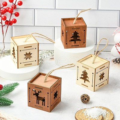 1 Set 6Pcs 2 Styles Christmas Square Splicing Wooden Ornament Mixed Colors ST-CJ0040-001-1