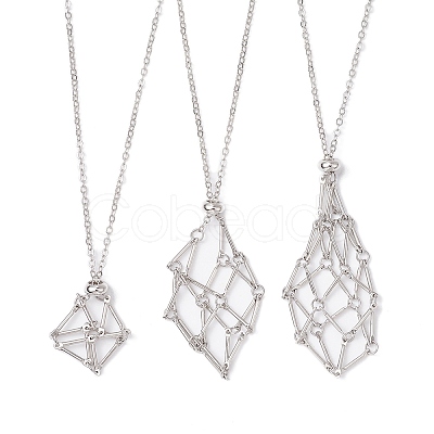 Brass Macrame Pouch Empty Stone Holder for Pendant Necklaces Making NJEW-JN04444-01-1