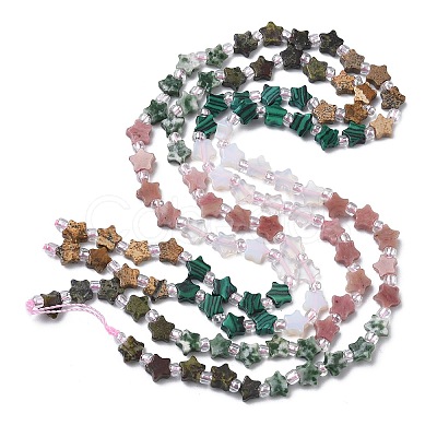 6 Styles Opalite & Synthetic Malachite & Natural Picture Jasper & Rhodonite & Green Spot Jasper & Dragon Blood Jasper Beads Strands G-D095-A03-1