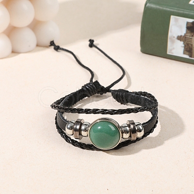 Natural Green Aventurine Flat Round Link Multi-strand Bracelets PW-WGD176F-01-1
