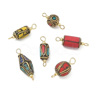 Handmade Brass Dyed Synthetic Coral and Turquoise Connector Charm PALLOY-JF05618-1