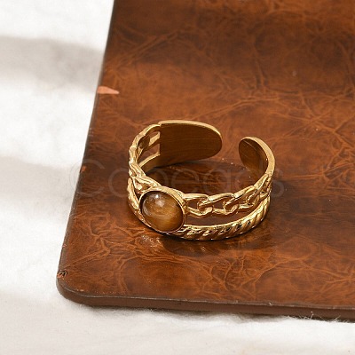Natural Tiger Eye Finger Rings RJEW-K290-07G-1
