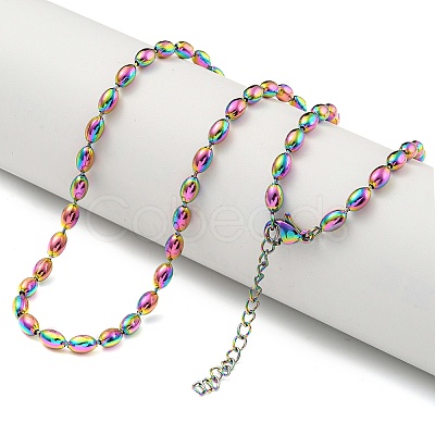 PVD Vacuum Plating 304 Stainless Steel Oval Link Chain Necklaces NJEW-P315-04MC-1