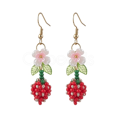 Flower 304 Stainless Steel Glass Seed Beads Dangle Earrings EJEW-MZ00470-01-1