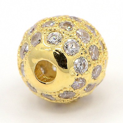 CZ Jewelry Brass Micro Pave Cubic Zirconia Round Beads ZIRC-M024-04G-1