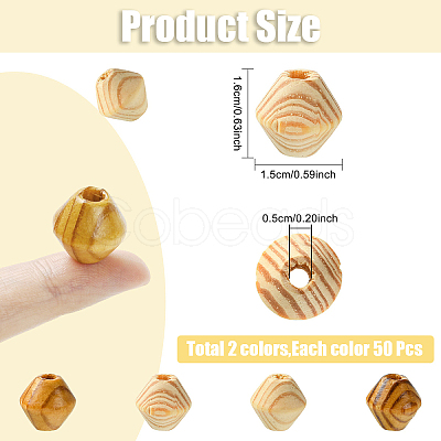 100Pcs 2 Colors Bicone Unfinished Natural Wood Beads WOOD-YW0001-78-1