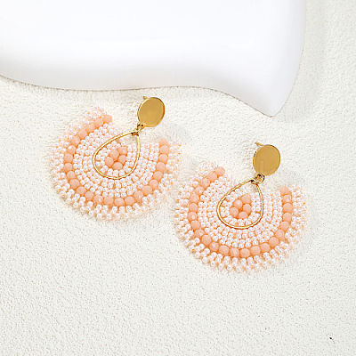 Bohemian Style Fan Glass Seed Beaded Dangle Stud Earrings for Women LS3119-1-1