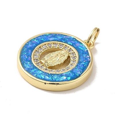 Rack Plating Brass Micro Pave Cubic Zirconia with Synthetic Opal Pendants KK-D088-18G-1