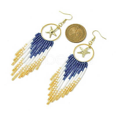 Ring with Starfish Tassel Glass Seed with Brass Boho Dangle Earrings EJEW-MZ00145-1