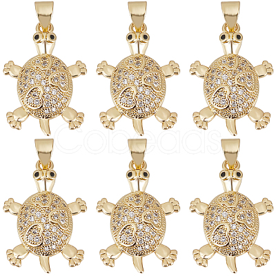 6Pcs Brass Micro Pave Cubic Zirconia Pendants KK-BBC0010-28-1