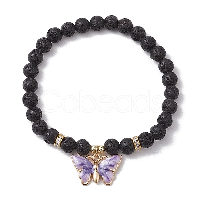 Round Natural Lava Rock Beads Stretch Bracelets for Women BJEW-JB11401-1