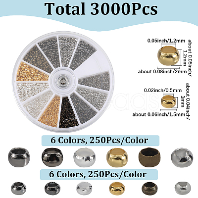 3000Pcs 12 Styles Rondelle Brass Crimp Beads KK-SP0002-42-1