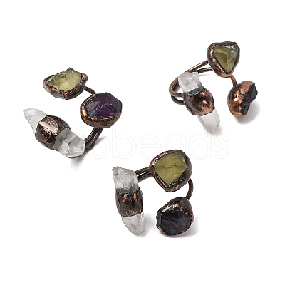 Natural Fluorite & Quartz Crystal Irregular Nugget Open Cuff Ring RJEW-I082-07R-02A-1