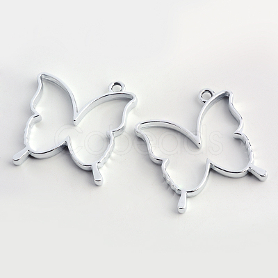 Rack Plating Alloy Butterfly Open Back Bezel Pendants PALLOY-S047-34D-FF-1