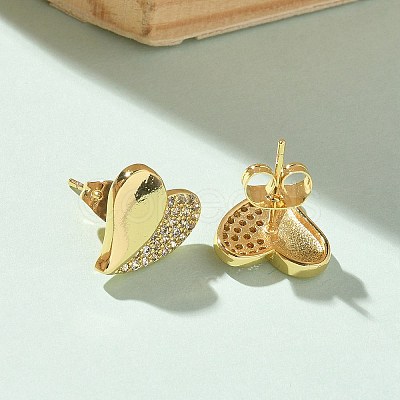 Brass Micro Pave Clear Cubic Zirconia Stud Earrings for Women EJEW-U034-02G-01-1