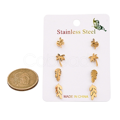 304 Stainless Steel Leaf Stud Earring Kits EJEW-H142-03G-1