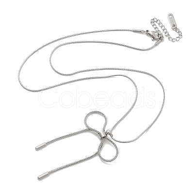 Anti-Tarnish 304 Stainless Steel Bowknot Pendant Round Snake Chain Necklaces for Women NJEW-Z044-10P-1