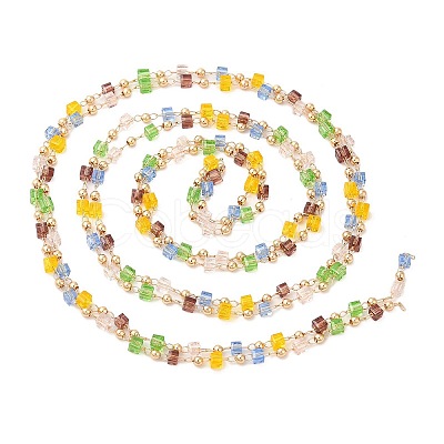 Faceted Cube Glass & Round Beaded Chains CHC-G018-03KCG-03-1