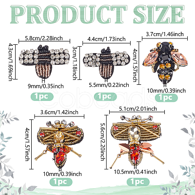 5Pcs 5 Styles Rhinestone & Felt Bee Patches DIY-GA0008-84-1