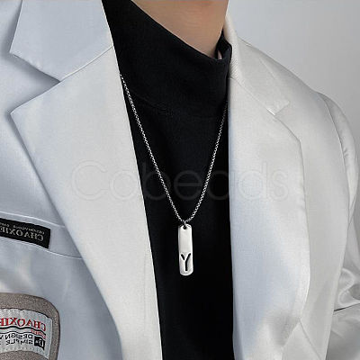 304 Stainless Steel Rectangle with Laser Cut Initial Pendant Necklaces FS-WG71FEF-25-1