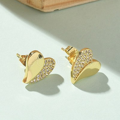 Brass Micro Pave Clear Cubic Zirconia Stud Earrings for Women EJEW-U034-02G-01-1