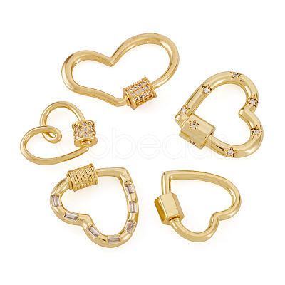 5Pcs 5 Styles Brass Screw Carabiner Lock Charms KK-TA0008-24-1