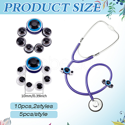 10Pcs 2 Colors Evil Eye Resin Stethoscope Pendant Decorations HJEW-ME00155-1