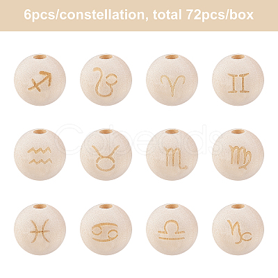 Olycraft 72PCS 12 Constellation Unfinished Natural Wood European Beads WOOD-OC0001-71-1