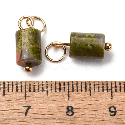 Natural Unakite Column Charms with 304 Stainless Steel Jump Rings G-Q032-01B-1