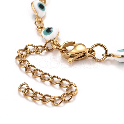 Enamel Heart with Evil Eye Link Chains Bracelet BJEW-P271-07G-02-1