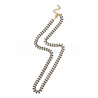 Enamel Ear of Wheat Link Chain Necklace NJEW-P220-02G-01-1