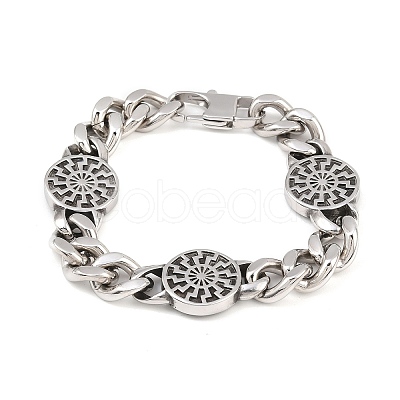 Stainless Steel Flat Round with Sun Symbol Bracelets BJEW-D379-08ASP-1