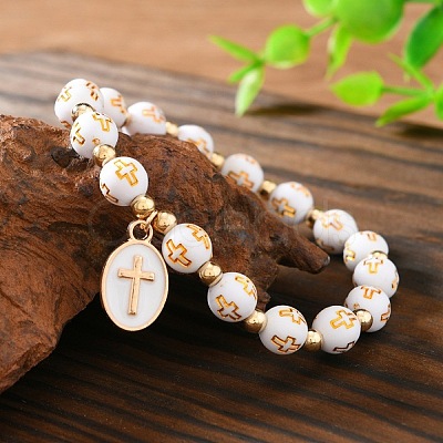 Oval with Cross Pattern Alloy Charm Bracelets FS-WG67826-01-1