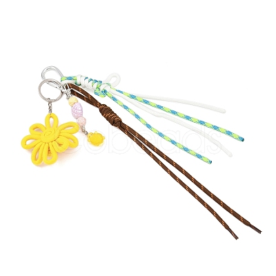 Flower Handmade Woven & Polyester Cord & Resin & Acrylic Beaded Pendant Decorations HJEW-JM04421-03-1