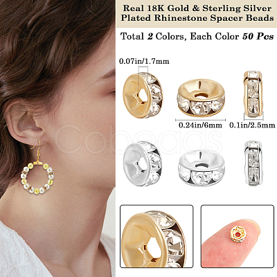 100Pcs 2 Colors Brass Rhinestone Spacer Beads KK-BBC0016-01-1