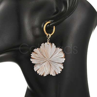 Natural Shell 202 Stainless Steel Dangle Huggie Hoop Earrings for Women EJEW-JE07439-01-1