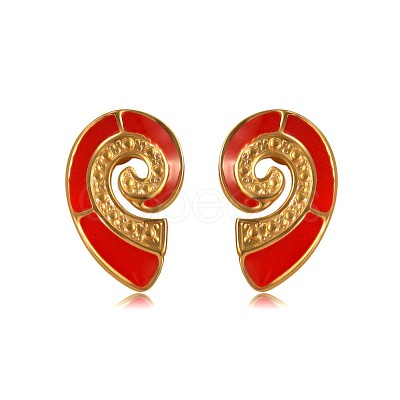 304 Stainless Steel Enamel Conch Stud Earrings EJEW-Z147-02G-1