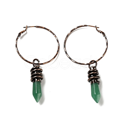 Natural Green Aventurine Bullet Dangle Hoop Earrings G-D468-23R-1