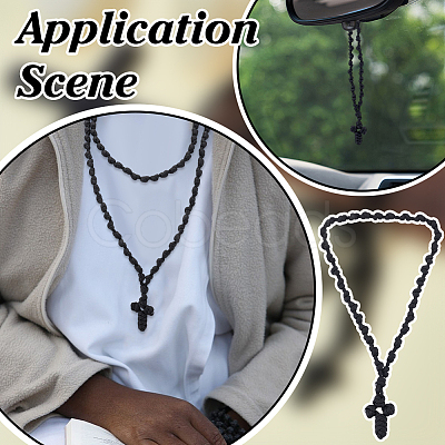2Pcs 2 Styles Polyester Braided Cord Cross Pendant Prayer Necklaces NJEW-UN0001-87-1