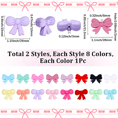 16Pcs 16 Styles Bowknot Silicone Focal Beads SIL-SC0003-18-1