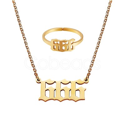 Number Pendant Necklace & Open Cuff Ring JX200A-1