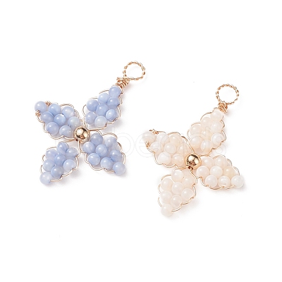 2Pcs 2 Colors Dyed Natural Freshwater Shell Beaded Pendants PALLOY-JF01910-1