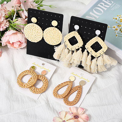 4 Pairs 4 Styles Rattan Dangle Stud Earrings EJEW-SP0001-16C-1